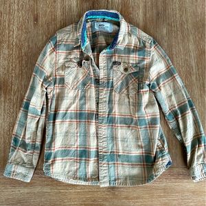Jetty Youth XL Boys’ Plaid Flannel Shirt Grom Ripple Twill Flannel Tan Green